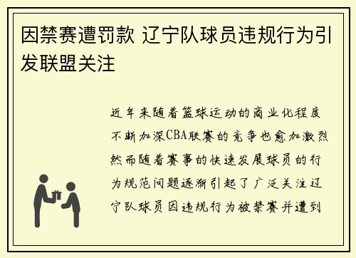 因禁赛遭罚款 辽宁队球员违规行为引发联盟关注